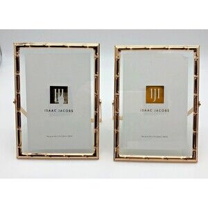 NEW Isaac Jacobs Picture Frame Set of 2 5x7 in Gold Metal Bamboo Free Standing